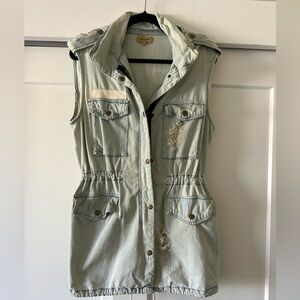 Sleeveless Distressed Denim Vest